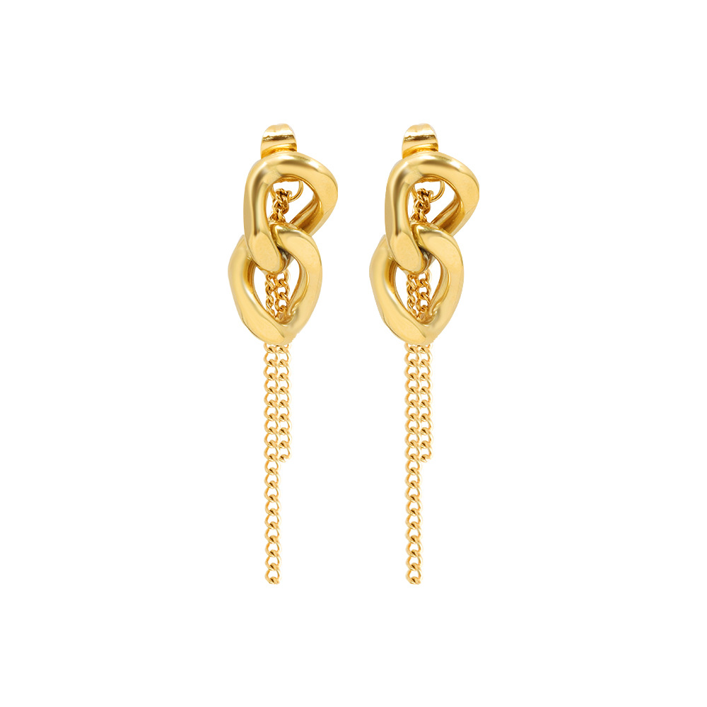 Ins Style Thick Chain Tassel Titanium Steel 18K Gold Earrings