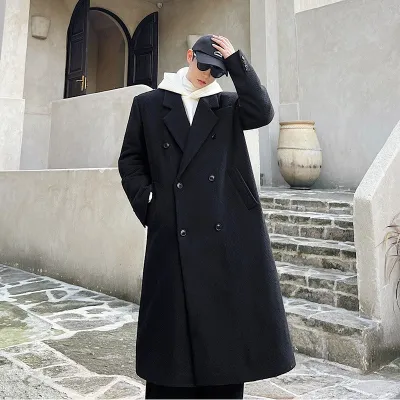Double Breasted Temperament Woolen Coat Two Colors