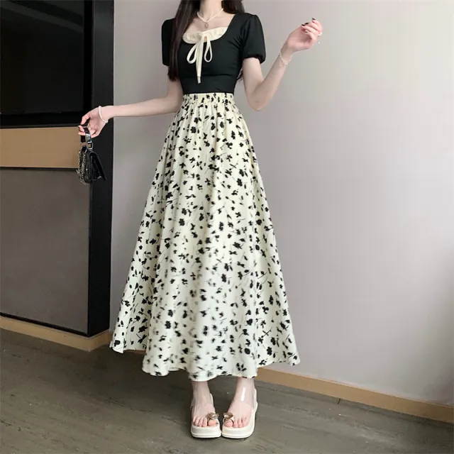 French Floral Summer A Line Chiffon Dress Beige - Shop at LoveMi