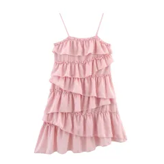 European And American Vacation Style Sling Dress Short Cake Dress - Pink - View 1