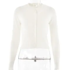 Women's Knitted Shirt Long Sleeve Slim Round Neck Top - White - View 1