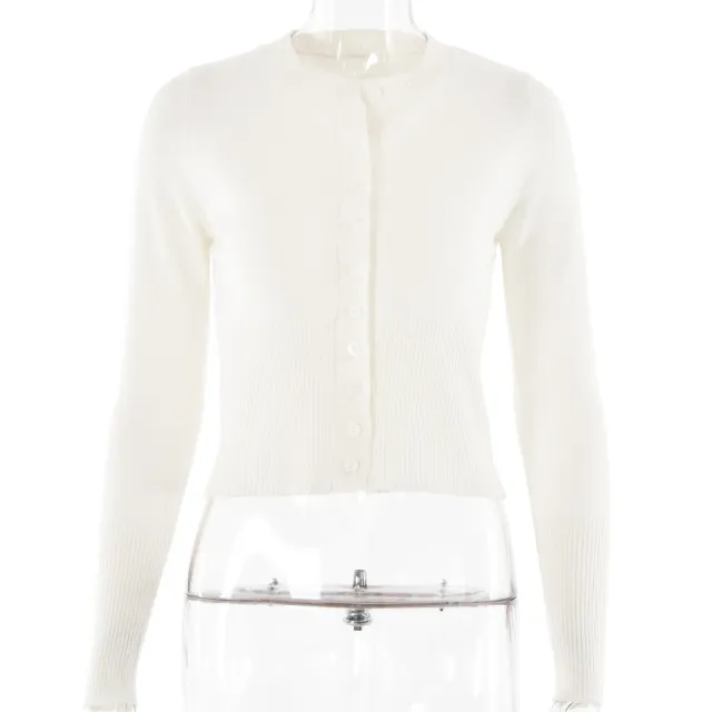 Women's Knitted Shirt Long Sleeve Slim Round Neck Top White - Shop at LoveMi
