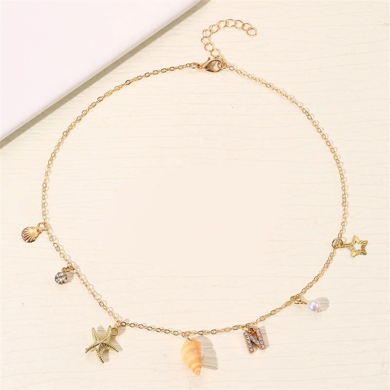 Beach Ocean Style 26 Letter Pearl Shell Necklace