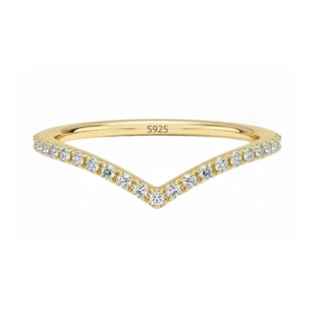 Mozanite 925 Sterling Silver Women's V Shaped Crown Ring Gold - Shop at LoveMi