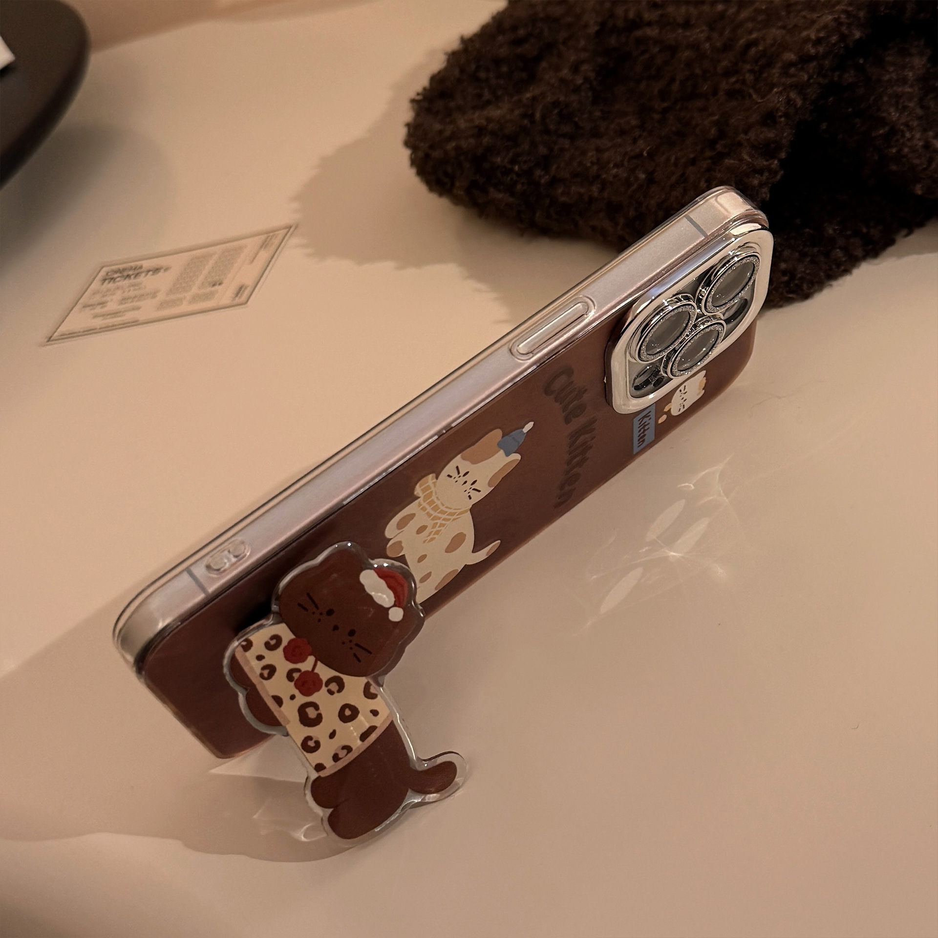 Adorable Brown Cat Phone Case With A Stand