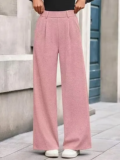 Solid Color Straight leg Wide leg Pants Women Pink - Shop at LoveMi