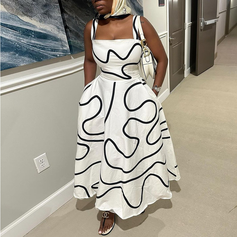 Waist Slimming Mid length Sling Dress White - Shop at LoveMi