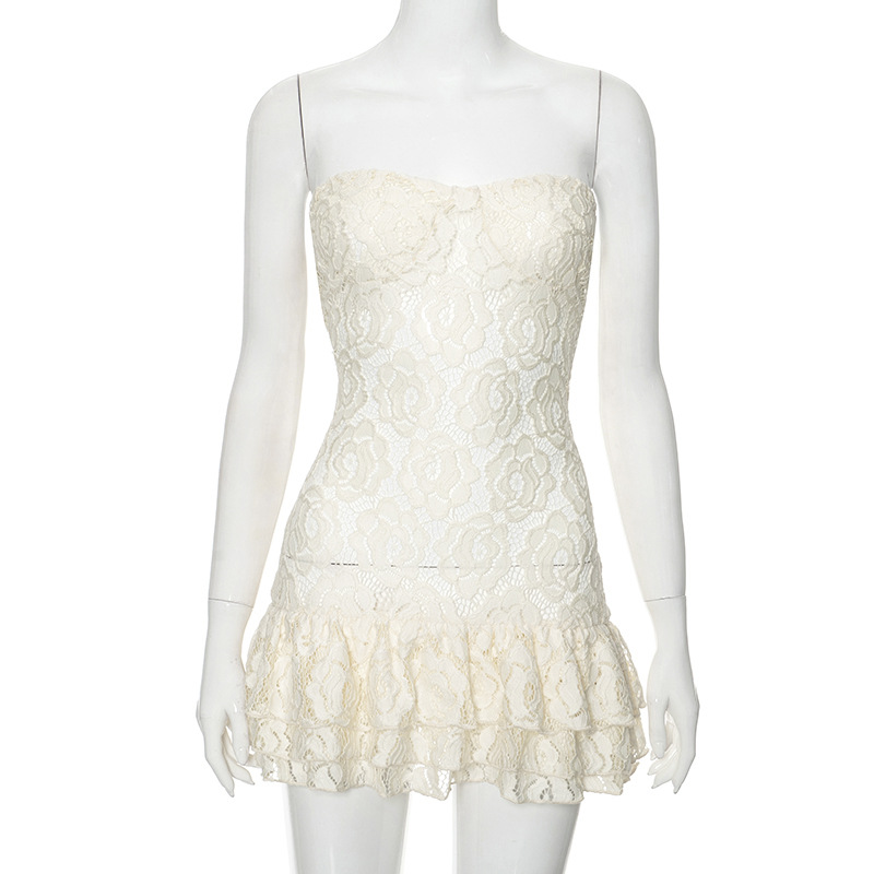 Pure Color Tube top Lace High Waist Dress Yellow - Shop at LoveMi