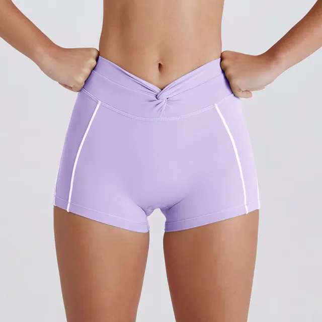 Peach Hip Color Matching Belly Contracting And Close fitting Yoga Pants Women Light Purple - Shop at LoveMi
