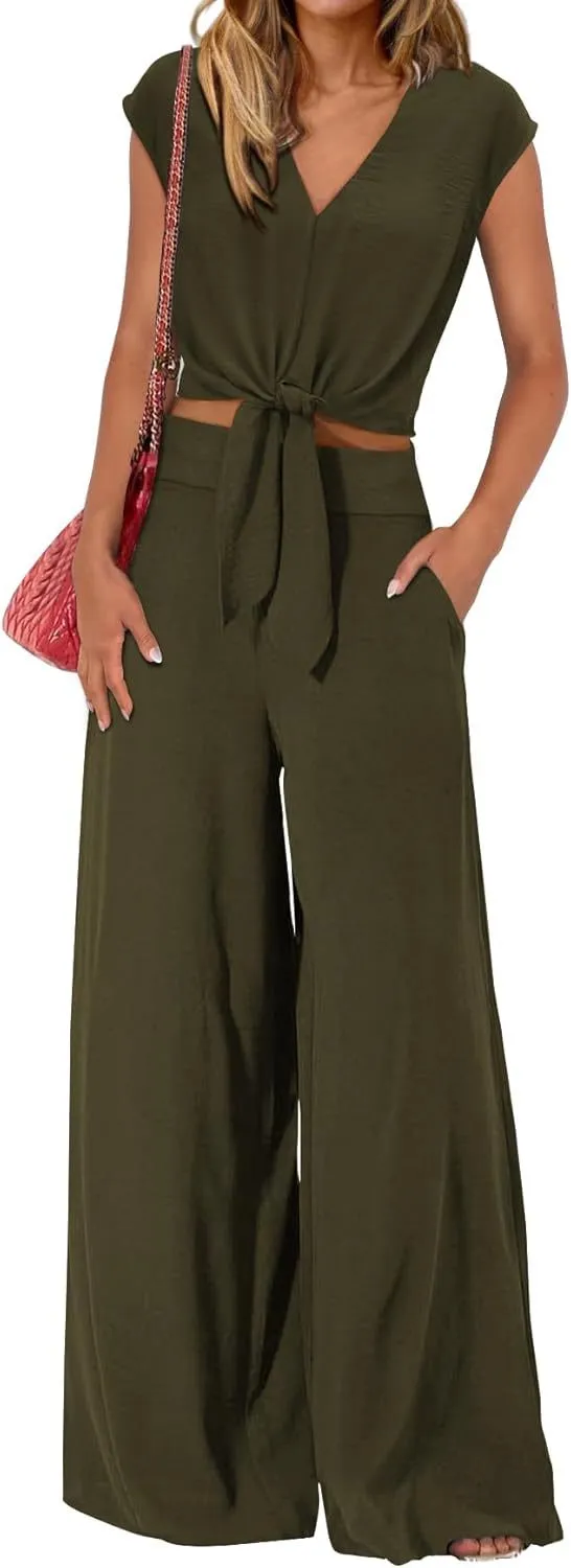 High Waist Slim fit Wide legged Pants Suit Army Green - Shop at LoveMi