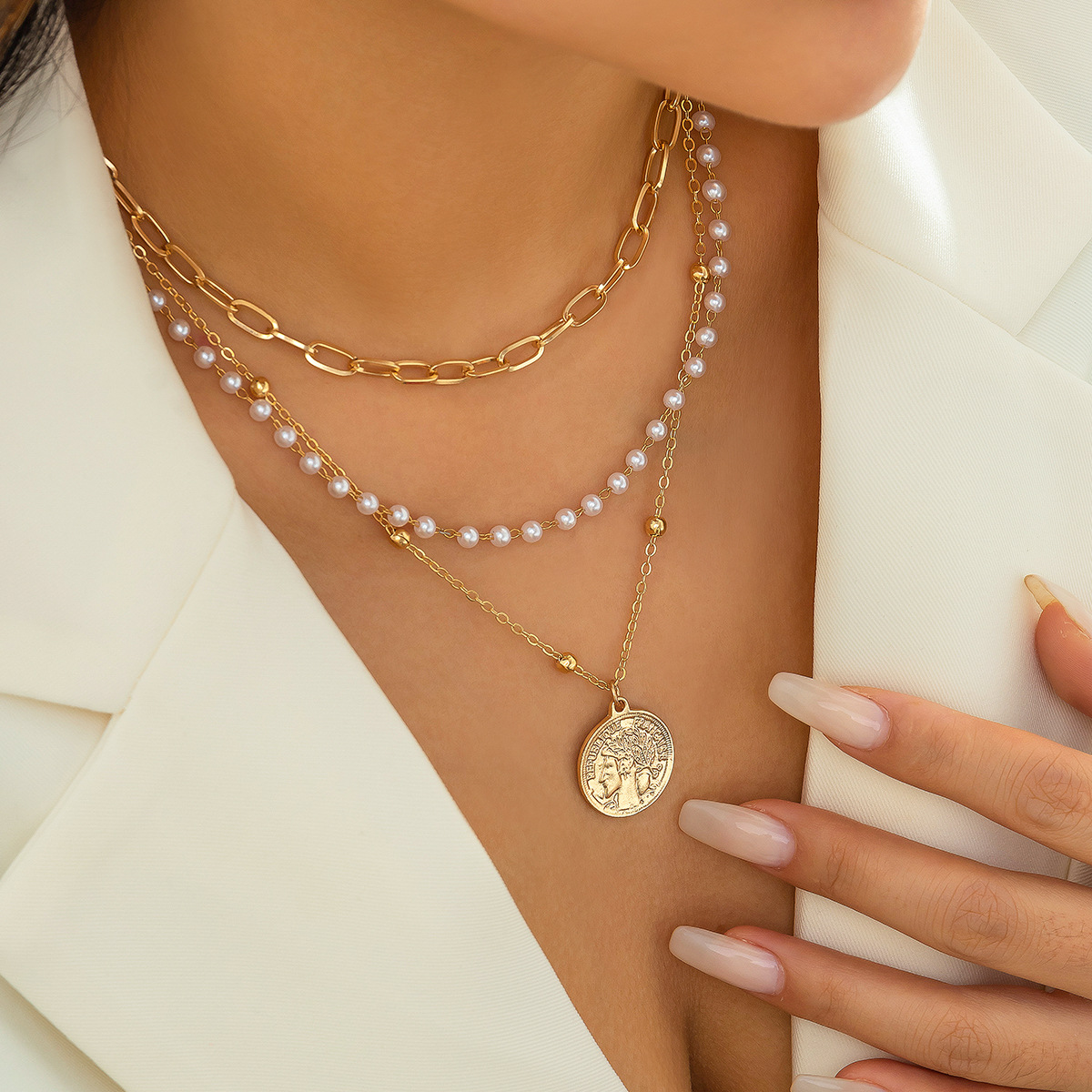 Twin Long Pearl Necklace Retro Cold