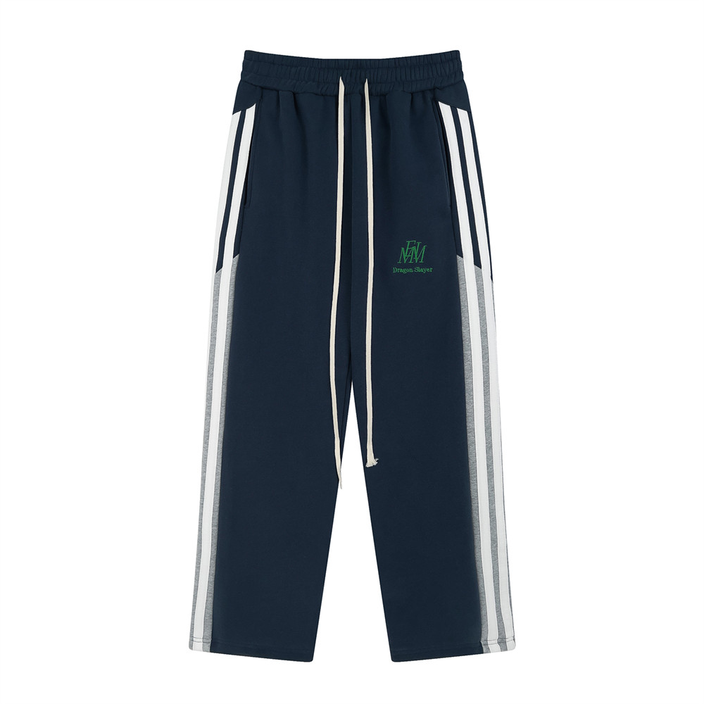 Men's Side Ribbon Matching Striped Loose Straight Pants - Image 14