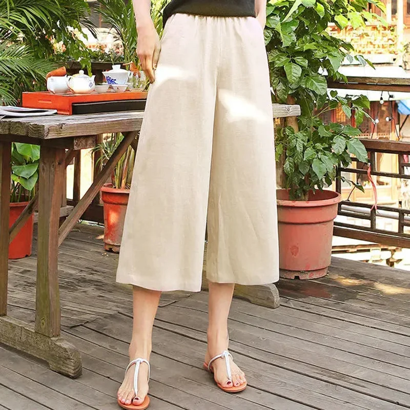 Title 5, Womens cotton and linen wide leg pants, thin l...