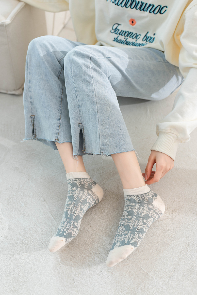 Title 10, Chaussettes bateau en maille Jacquard de soie U...