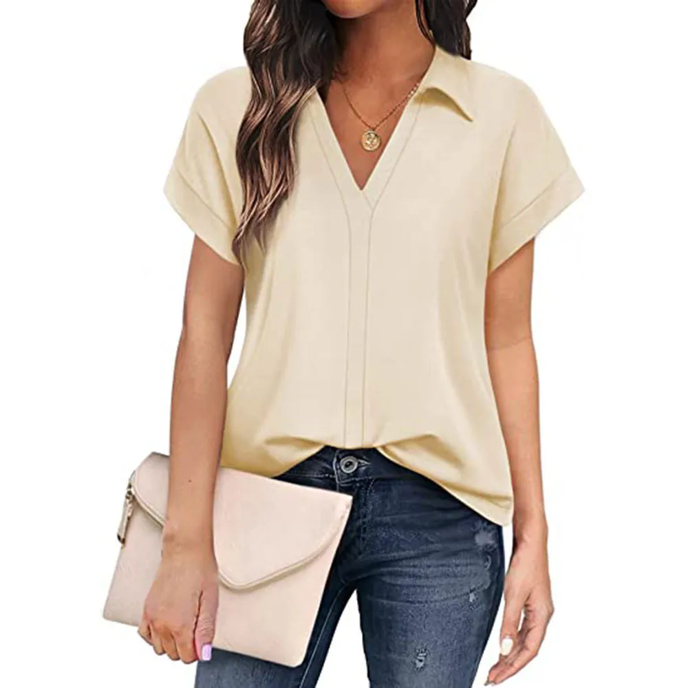 Solid Color Business Casual Women's Short-sleeved Shirt - Khaki