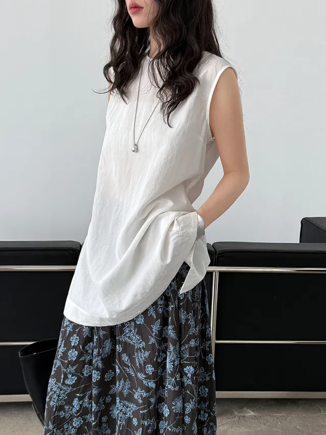 French Tencel Linen Two sided Wear Temperament Loose Sleeveless Top White - Shop at LoveMi