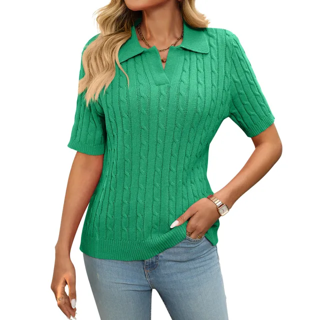 Sweater V neck Knitted Pullover Green - Shop at LoveMi