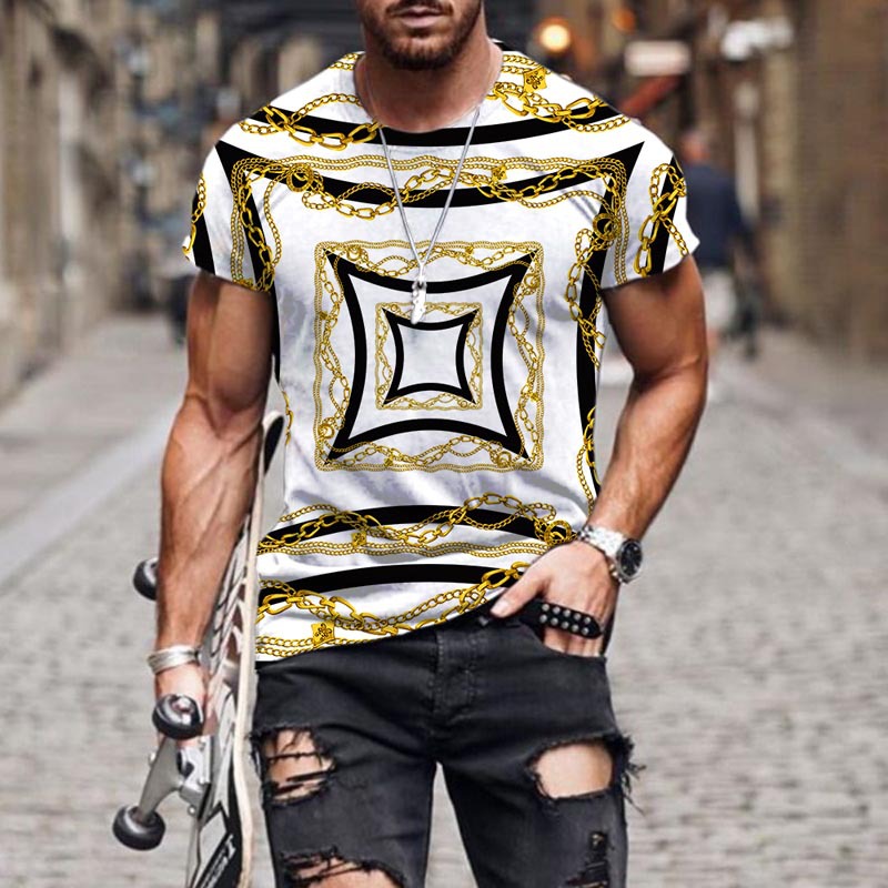 Title 15, Gold Pattern 3D Print T-Shirt Half Sleeve for m...