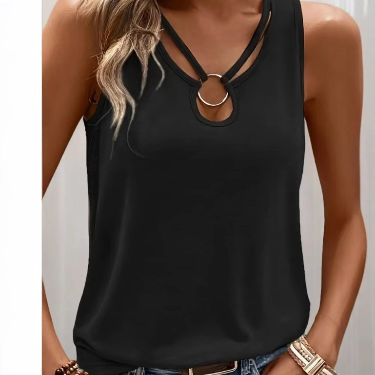 Sleeveless Solid-Color T-Shirt Womens Sexy Ring-Back Tank Top