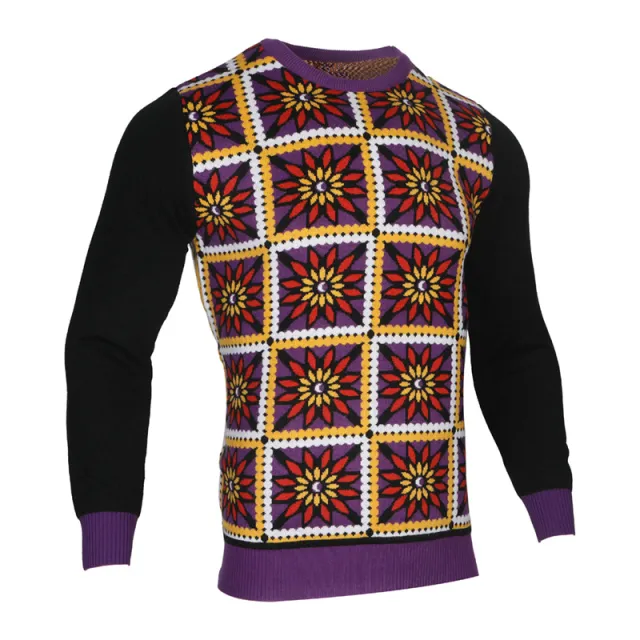 Men's Fashion Casual Long Sleeve Round Neck Christmas Sweater Purple - Shop at LoveMi