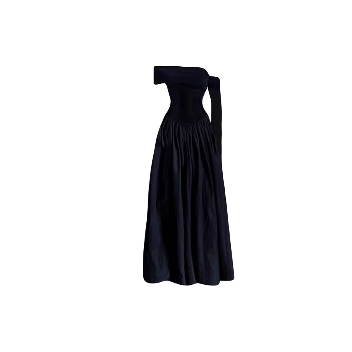 Off the shoulder Ribbon Large Flared Black Dress For Women, Slimming Red - Shop at LoveMi