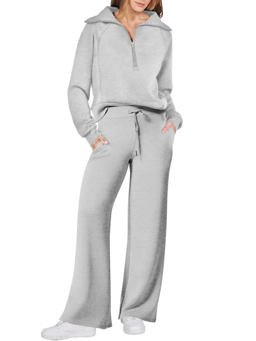 Europe And America Foreign Trade Autumn And Winter Fashion Casual Sport Two-piece Set For Women - Light Gray