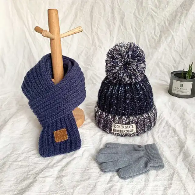 Winter Baby Winter One year old Girl Bandana Autumn And Winter Cute Princess Hat Scarf Two piece Set Navy Blue Towel Gloves - Shop at LoveMi