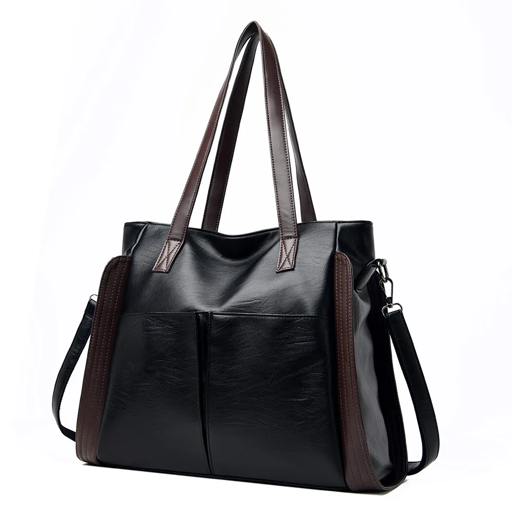 Fashionable Large Capacity Soft Leather Crossbody Bag - Black