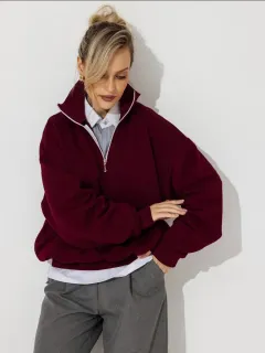 Lazy Style Fashion Casual Personality Versatile Zip-up Hoodie - Wine Red - View 1