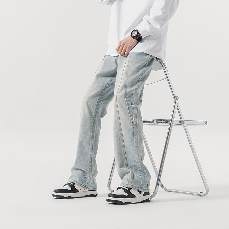 American Retro Washed Worn Jeans Men's Loose