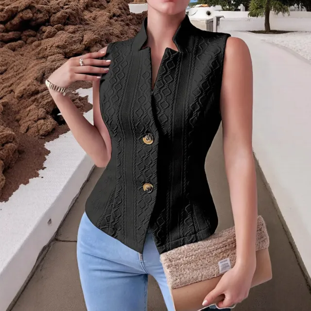 Women's V neck Button Sleeveless Vest Jacket Top Black - Shop at LoveMi