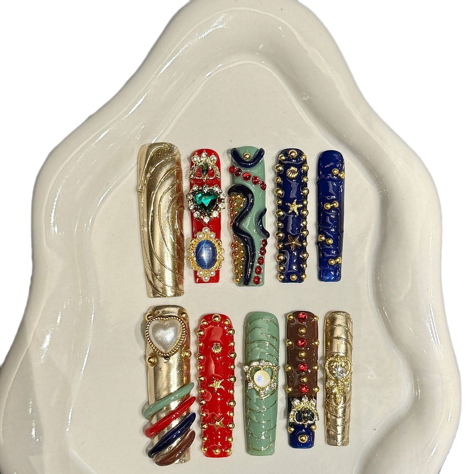 Three-dimensional Metallic Fully Diamond-encrusted Intricately Crafted Broken-style Wearable Nails