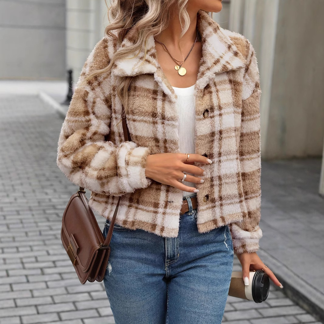 Double-sided Plush Plaid Button-up Casual Jacket