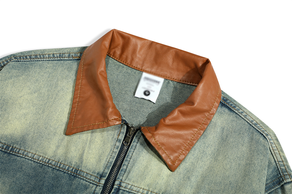 Men's Spring And Autumn Color Matching PU Leather Lapel Zipper Jacket