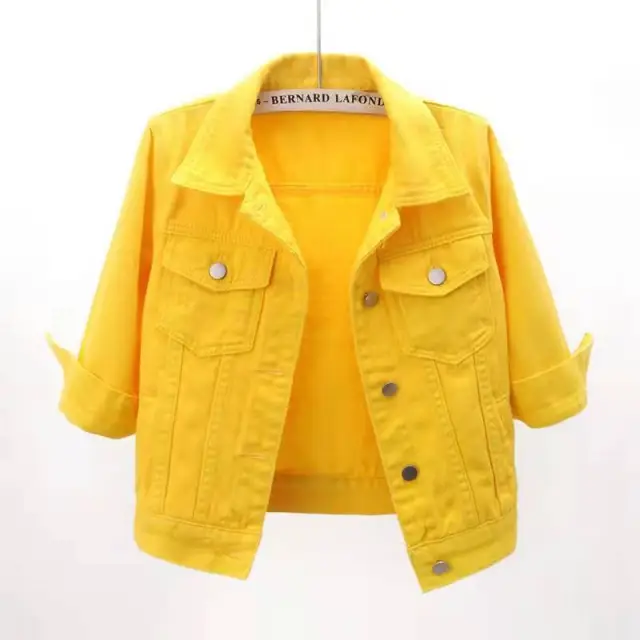 Spring And Summer Korean style Mid sleeve Denim Coat Yellow - Shop at LoveMi