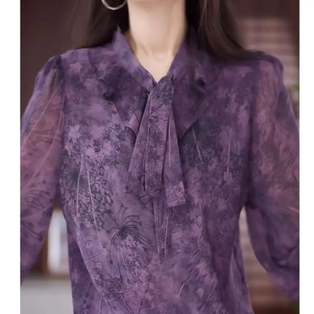 Fashionable Long-Sleeve Floral Chiffon Shirt