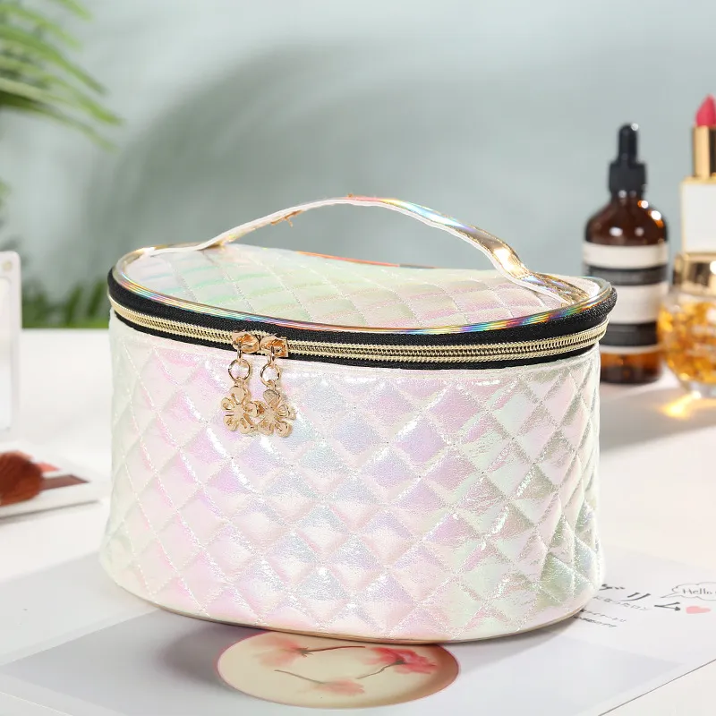 Large Capacity Pu Cosmetic Bag Travel Fashion Waterproof Portable Storage Bag - White