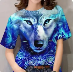 Women's T-shirt 3d Animal Print Short Sleeve Wolf Top - Ty6247 - View 1