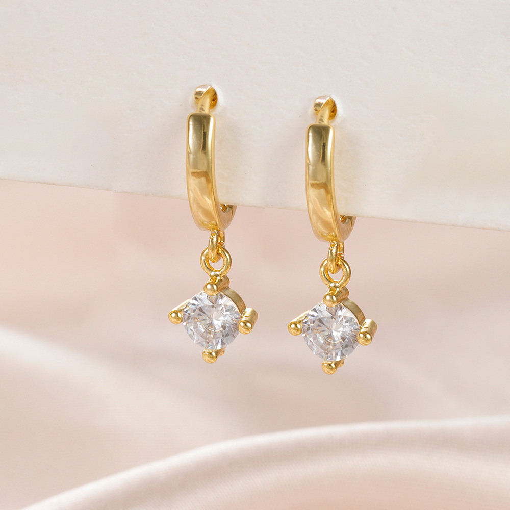 Simple Heart-shaped Round Drop-shaped Large Zircon Earrings Eardrops