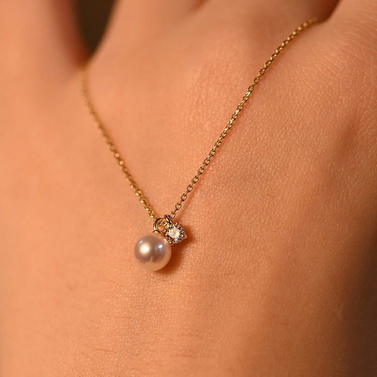 S925 Silver Plating 18K Dold Pearl Shell Pearls Necklace Simple French Style