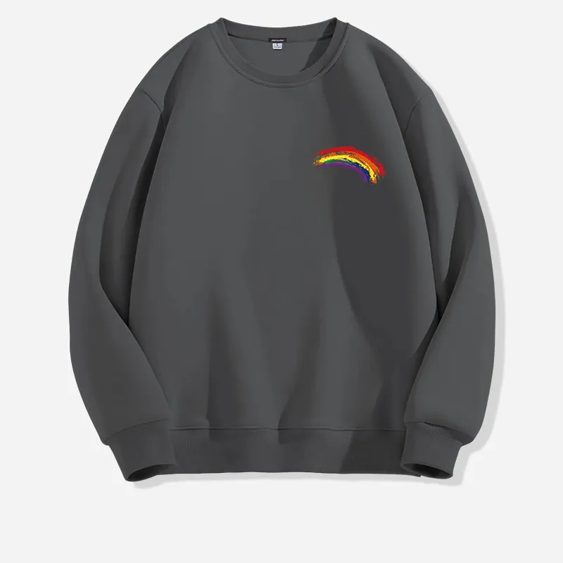 Women's Long-sleeved Solid Color Rainbow Printing Sweater - Dark Gray