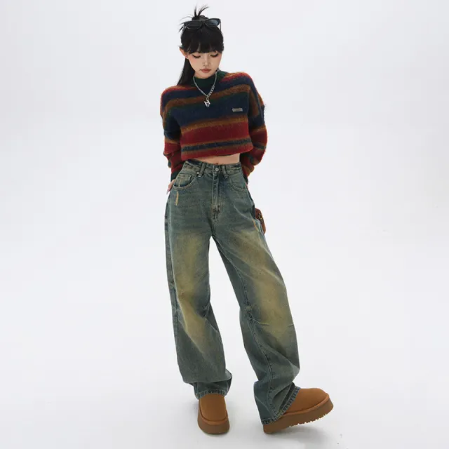 Retro Nostalgic Loose Wide leg Jeans High Waist Slimming Drooping Straight Mop Pants Nostalgic Extended Version - Shop at LoveMi