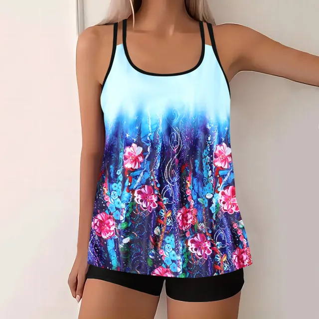 Women's European And American style Split Plus Size Printed Swimsuit Blue - Shop at LoveMi