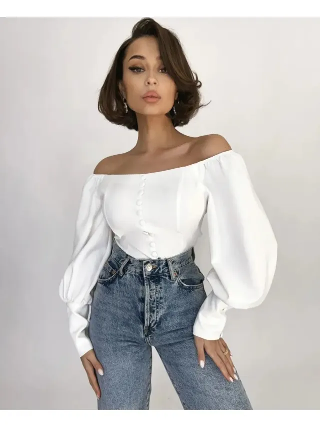 Off shoulder Chiffon Blouse For Women White - Shop at LoveMi