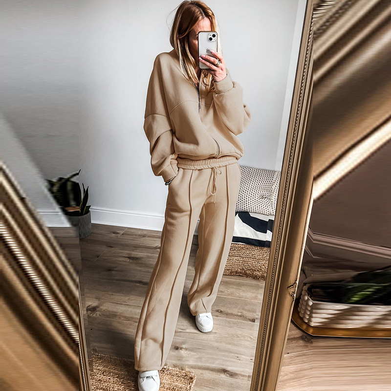 Solid color casual suit women's loose slimming two-piece set