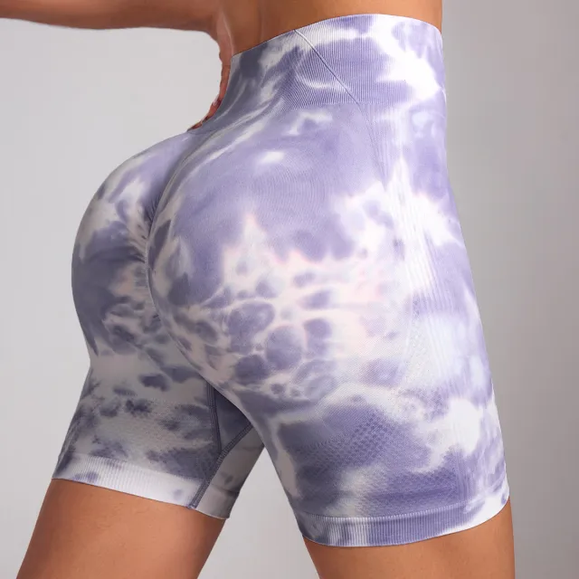 Tie dyed Peach Hip Lifting Sport Shorts High Waist Purple - Shop at LoveMi