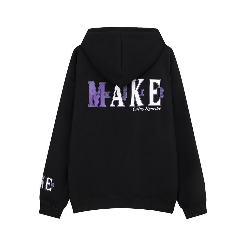 Cartoon Letter Print Brushed Hoody Men