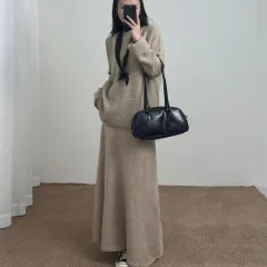 Fashion Casual Dress Long Sleeve Two-piece Sweater - Oats - View 1