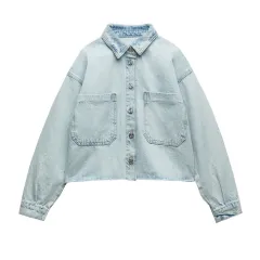 Denim Skirt Short And Jacket Coat - Blue - View 1