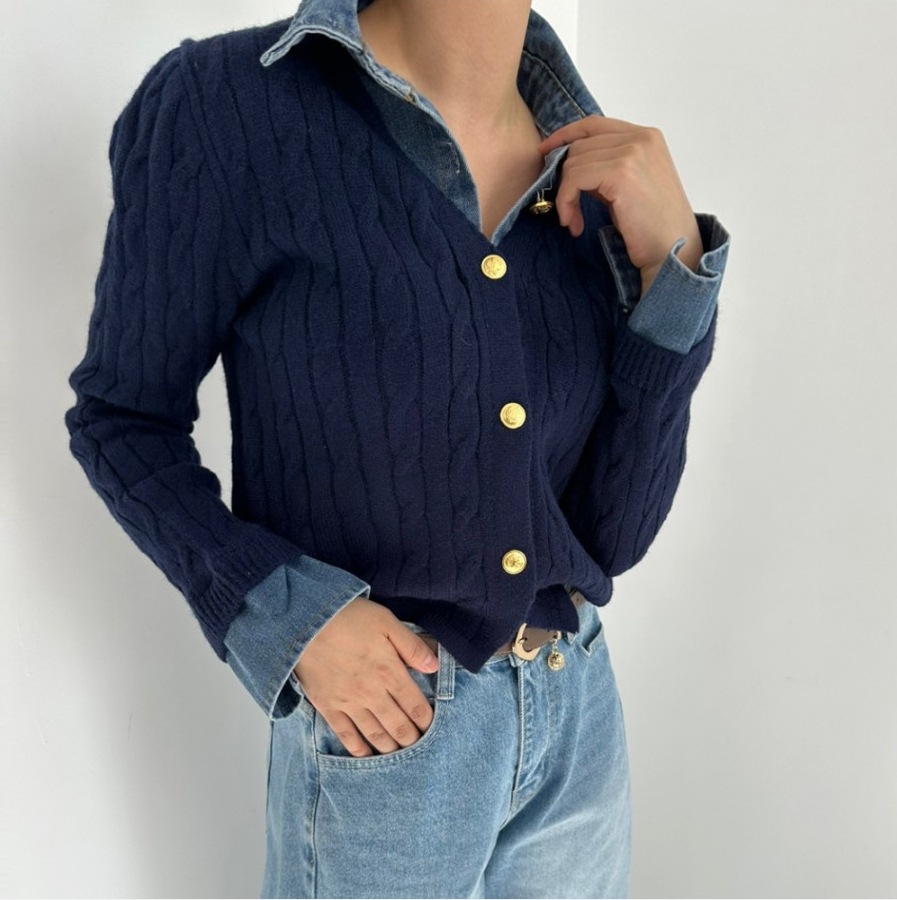 Title 1, Maglione a maniche lunghe con cuciture in denim...